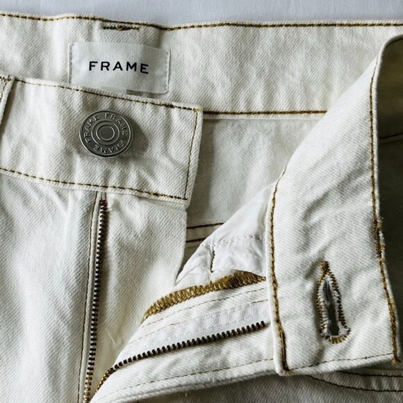 Frame Oversize Jeans in White Size 26 Tan Accent Wide Hem - Picture 9 of 14